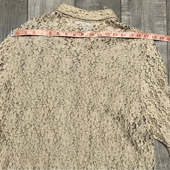 VTG 90s Cream Lace Collar Shell Button Down Tunic Shirt Shacket Split Hem Top L - Picture 12 of 16